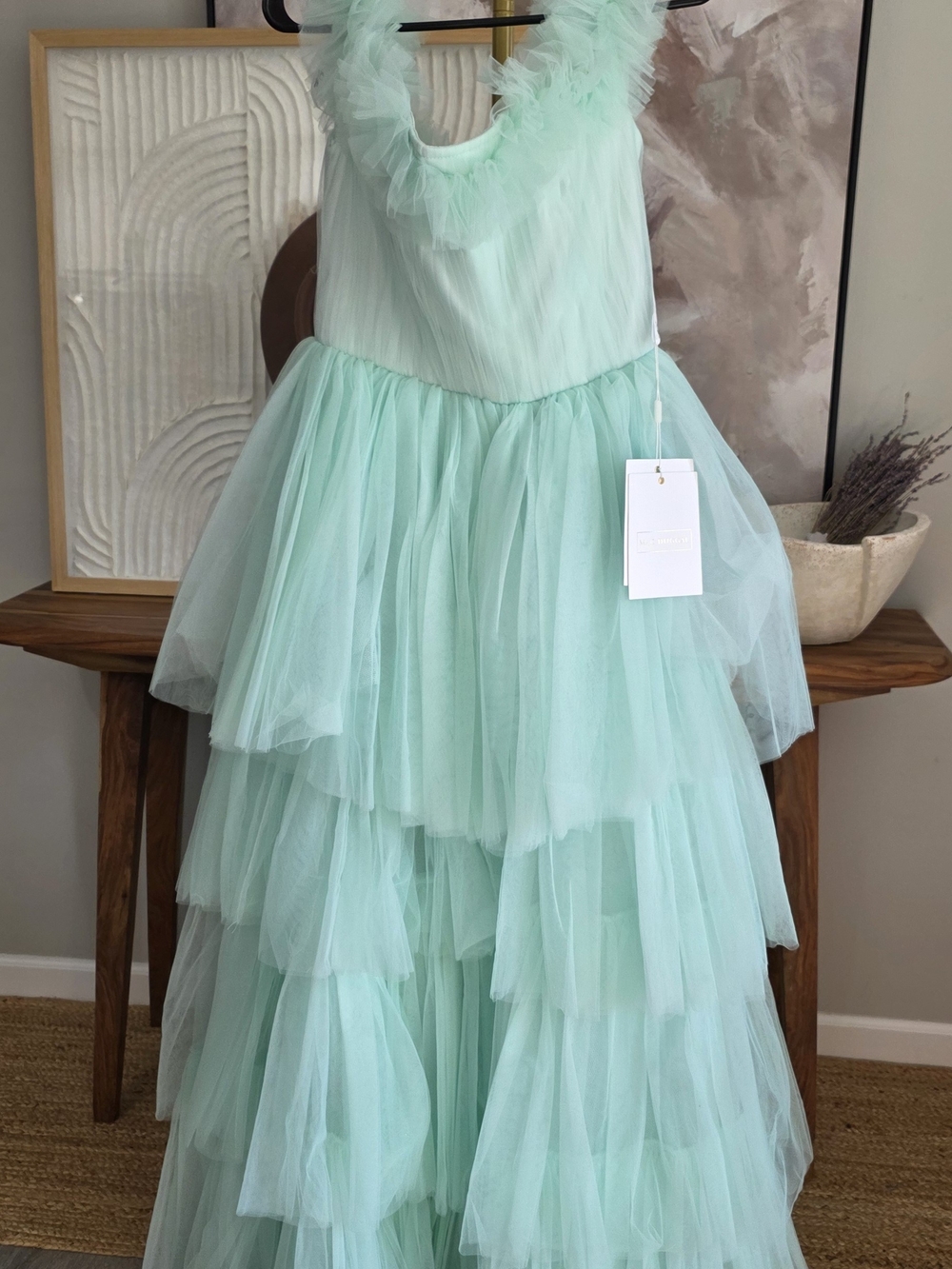 Mac Duggal Mint Tiered Tulle High-Low Gown